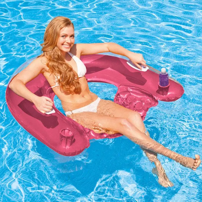 Inflatable Pool Floating Chair U-shaped PVC Folding Water Sofa Mattress Inflatable Floating Water Lounger Chairs With Cup Holder