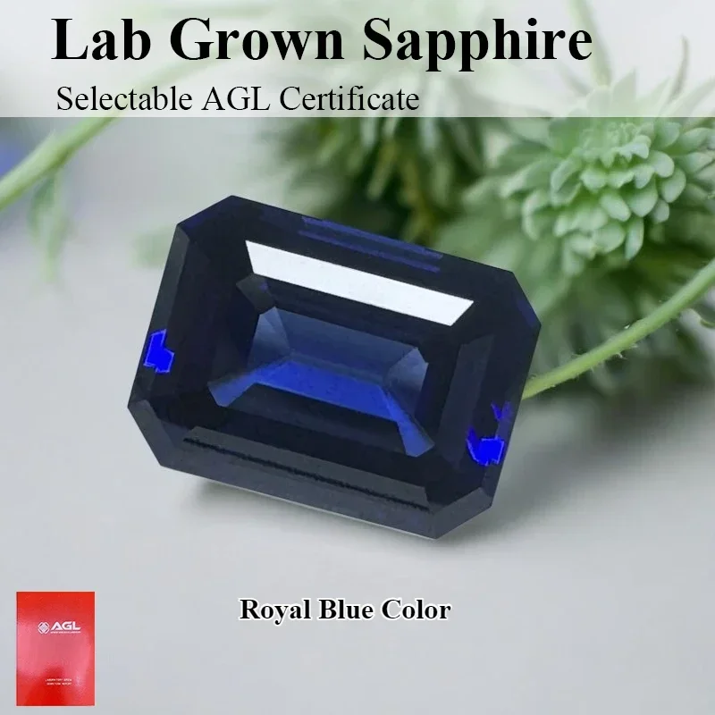 AEmerald Cut Royal Blue Lab Grown Sapphire, Certified Loose Gemstone, DIY Inlay Material for Ring Necklace Jewelry