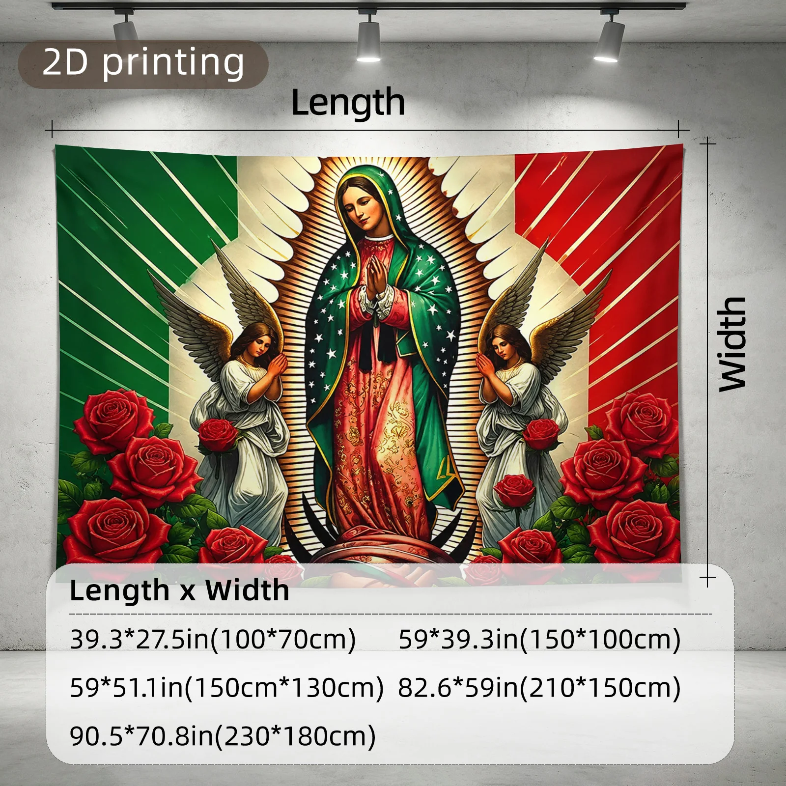 2D Flat,1pc Printed Tapestry, Our Lady of Guadalupe with Angels and Red Roses Pattern, Wall Decor, for Living Room,Bedroom
