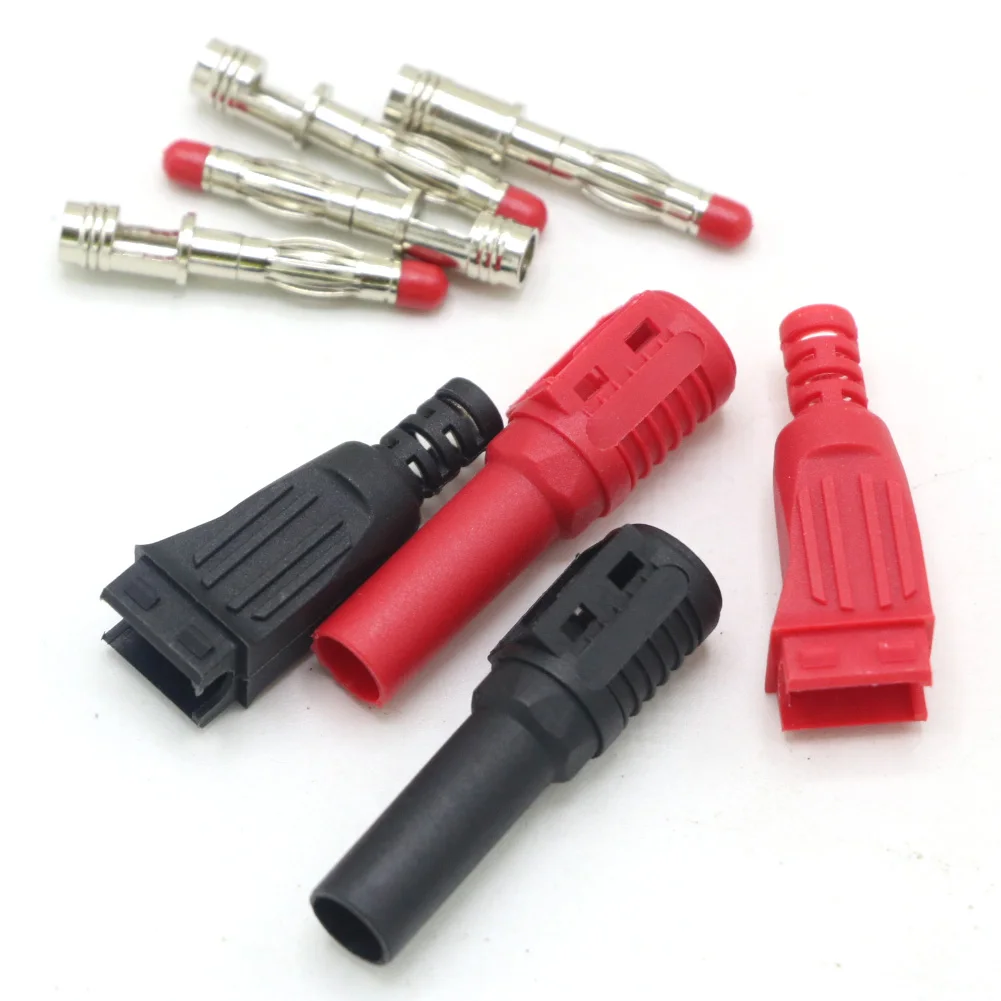 2pcs 4mm Male Right Angle Insulation Wire Solder Type DIY Banana Plug Connector Multimeter test Red/Black (1 Pair)