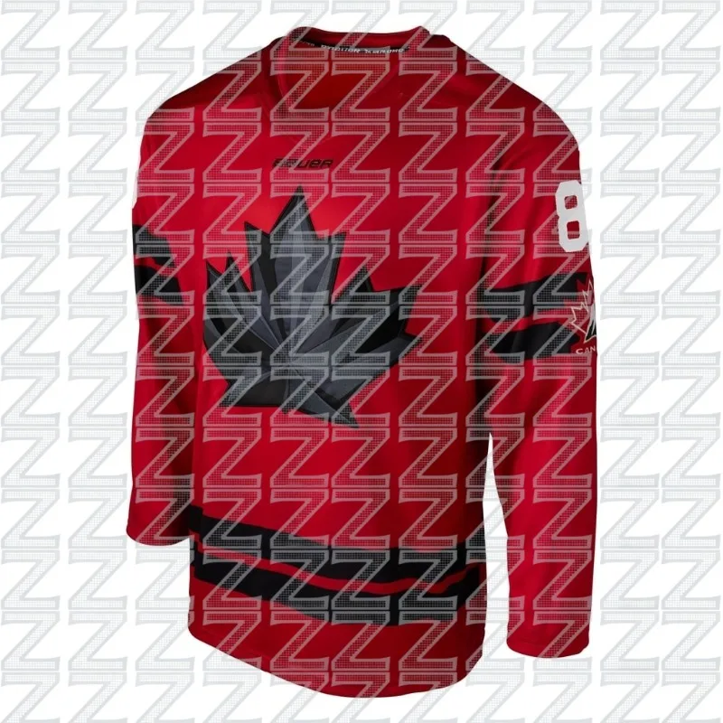 Canadian National Team Training Blue Ice Hockey Jersey, Cale Makar Fitness Sports Ice Hockey Long Sleeves, Trendy Style