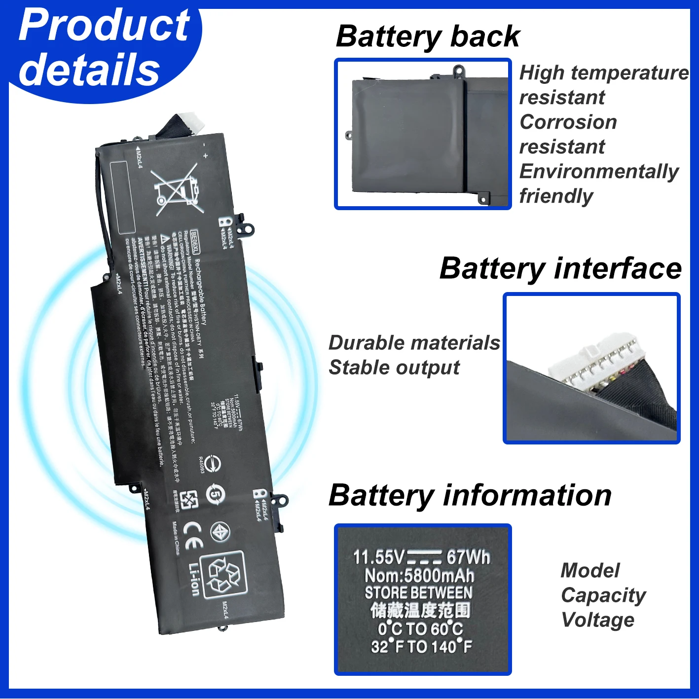 BE06XL 5800mAh 11.55V Laptop Battery For HP Elitebook 1040 G4 Folio Series HSTNN-IB7V HSTNN-DB7Y 918045-1C1 918045-171 HSN-Q02C