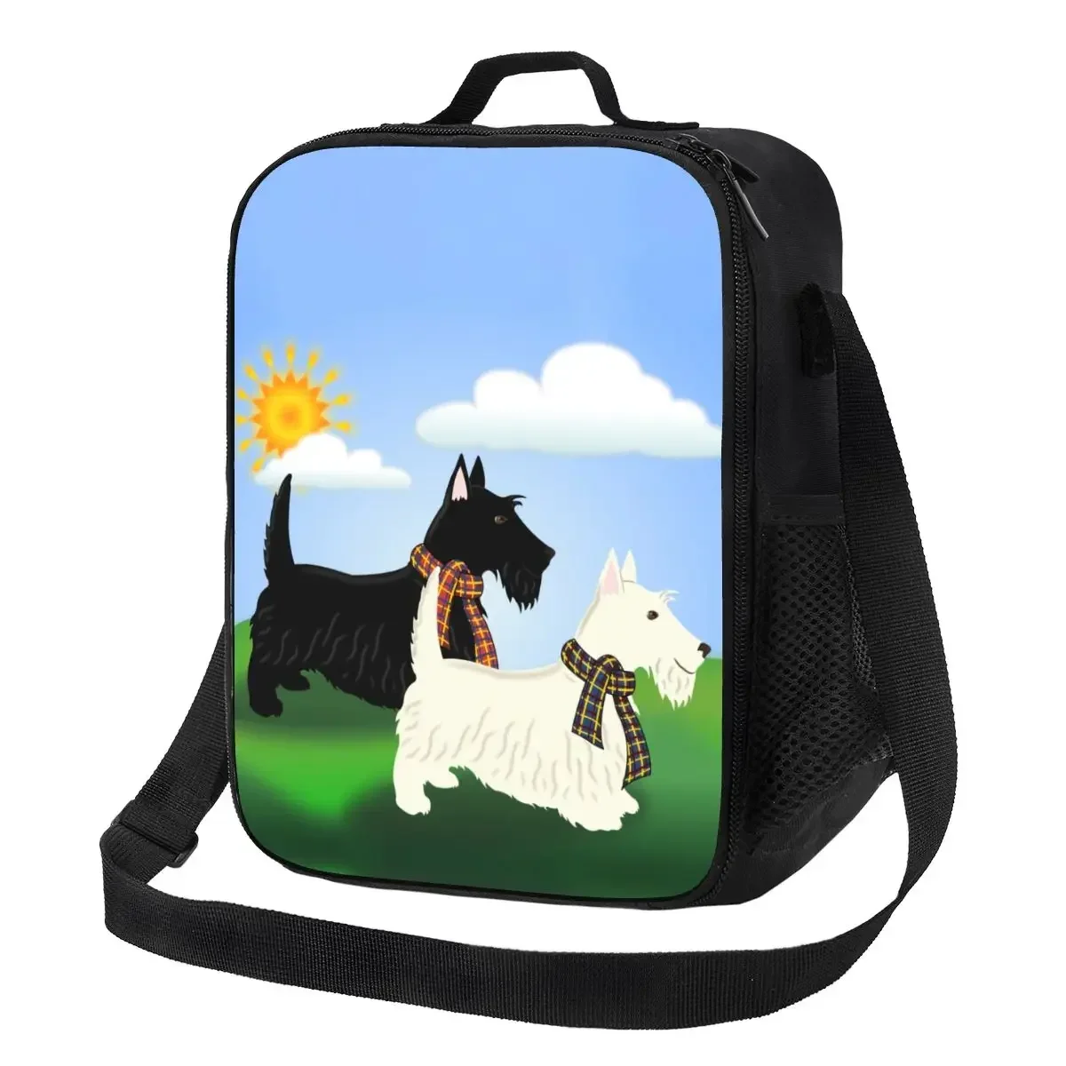 

Cool Black White Scottie Dog Insulated Lunch Bag for Women Scottish Terrier Thermal Cooler Bento Box Office Picnic Travel