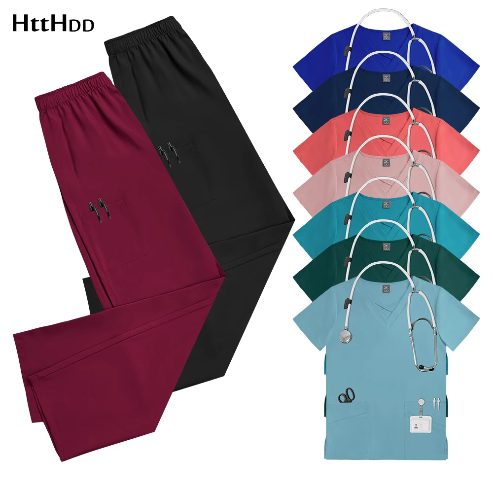 

Wholesale Scrub Set Beauty Spa Uniform Nursing Articles Dentist Workwear Clinical Top Pants Hot Sales Workwear Surgical Uniforms