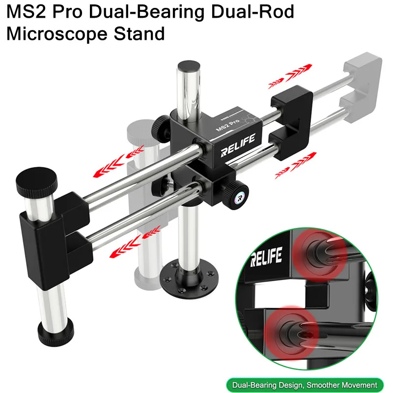RELIFE MS2 Pro Dual-Bearing Dual-Rod Microscope Stand 360° Rotation High-Strength All-Metal Microscope Bracket Arm Holder