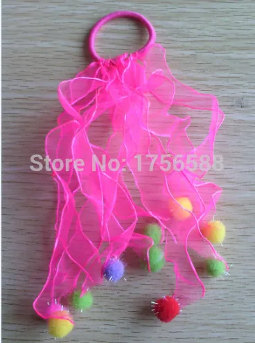 New Fashion Women mutil- Color Satin Ribbon Crystal Ball Hair Band Rope Scrunchie Ponytail Holders