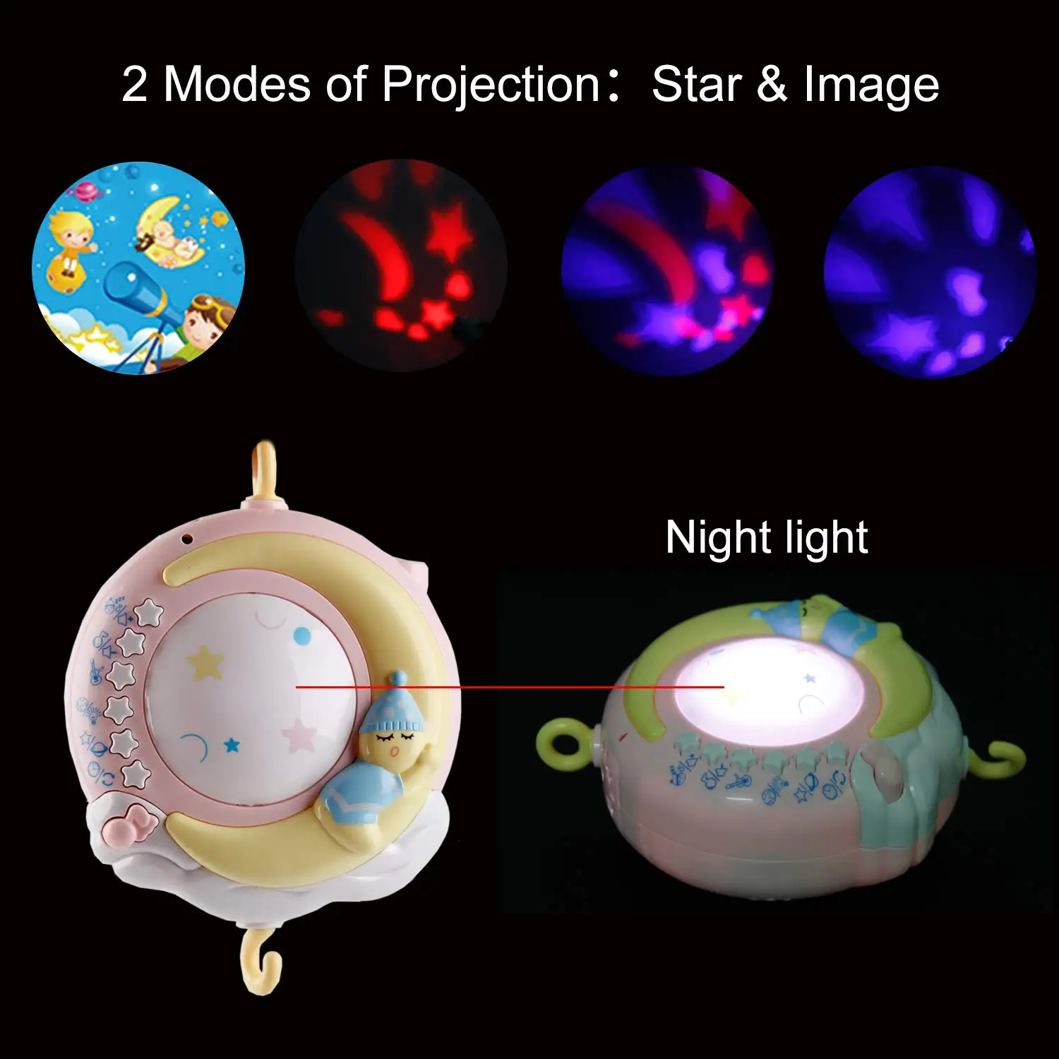 Baby Musical Crib Mobile with Projector and Lights Hanging Rotating Rattles and Remote Control Music Box for Infants 0-18 Months