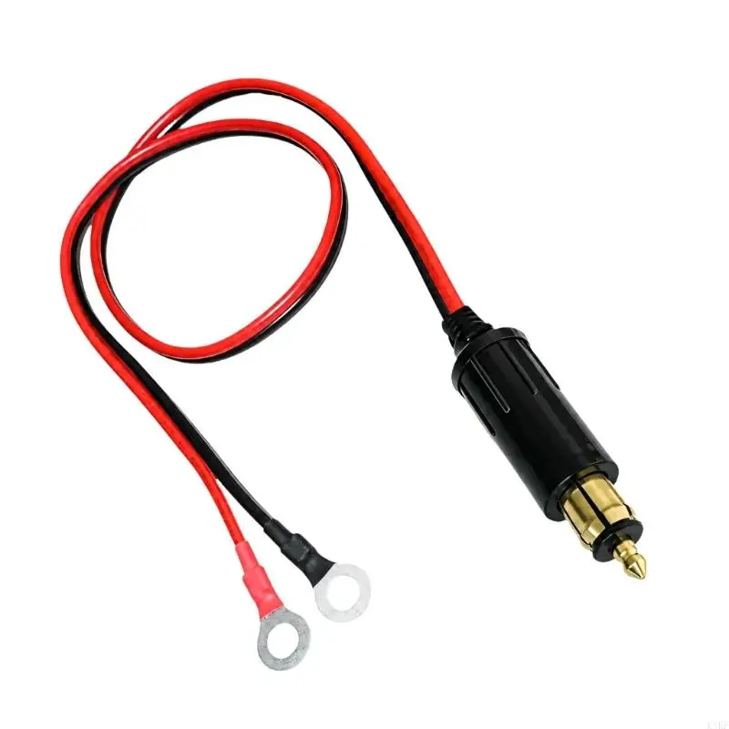 Motorcycle 12V DIN Male Wiring Cable with Eyelet Ends, PVC Coated Power Wire for Accessory and Battery Connection K1KF