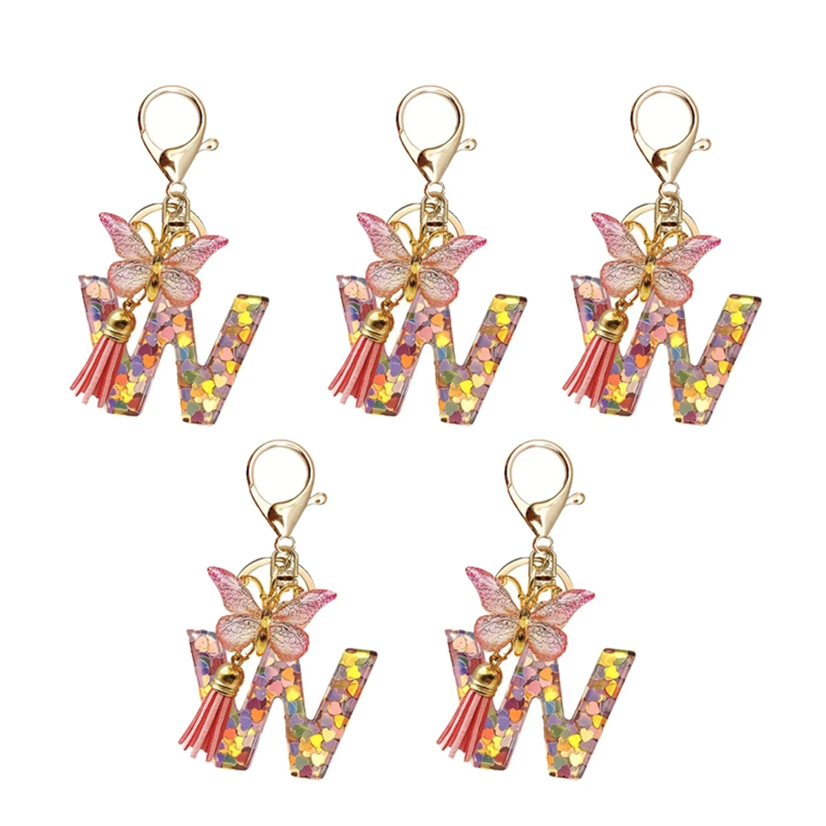 W Style Letter Pendant Pink Cute Initial Keychain Butterfly Keychain