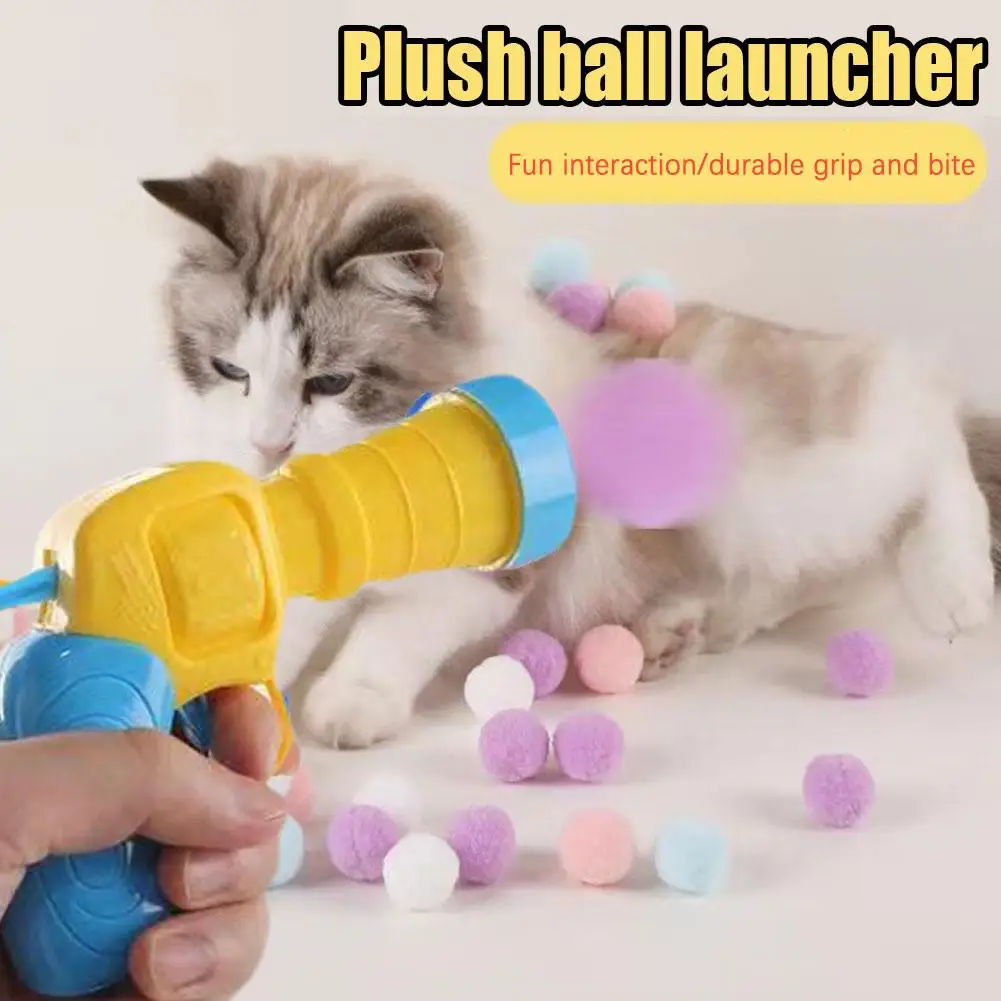 Low Noise Interactive Cat Ball Launcher Gun Colorful Silent Plush Pom Pom Balls Cat Toy Interactive High Fun Toy Gun