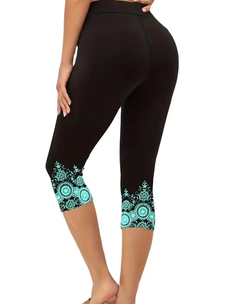 Print elastic elastic waist slim-fit leggings casual women\'s capri pants