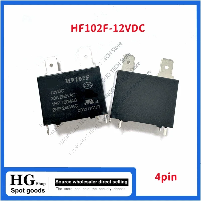 

2PCS/Lot Original HF102F-12VDC JQX-102F-12VDC 4-pin Current 20A 250VAC Air conditioning water heater Relay