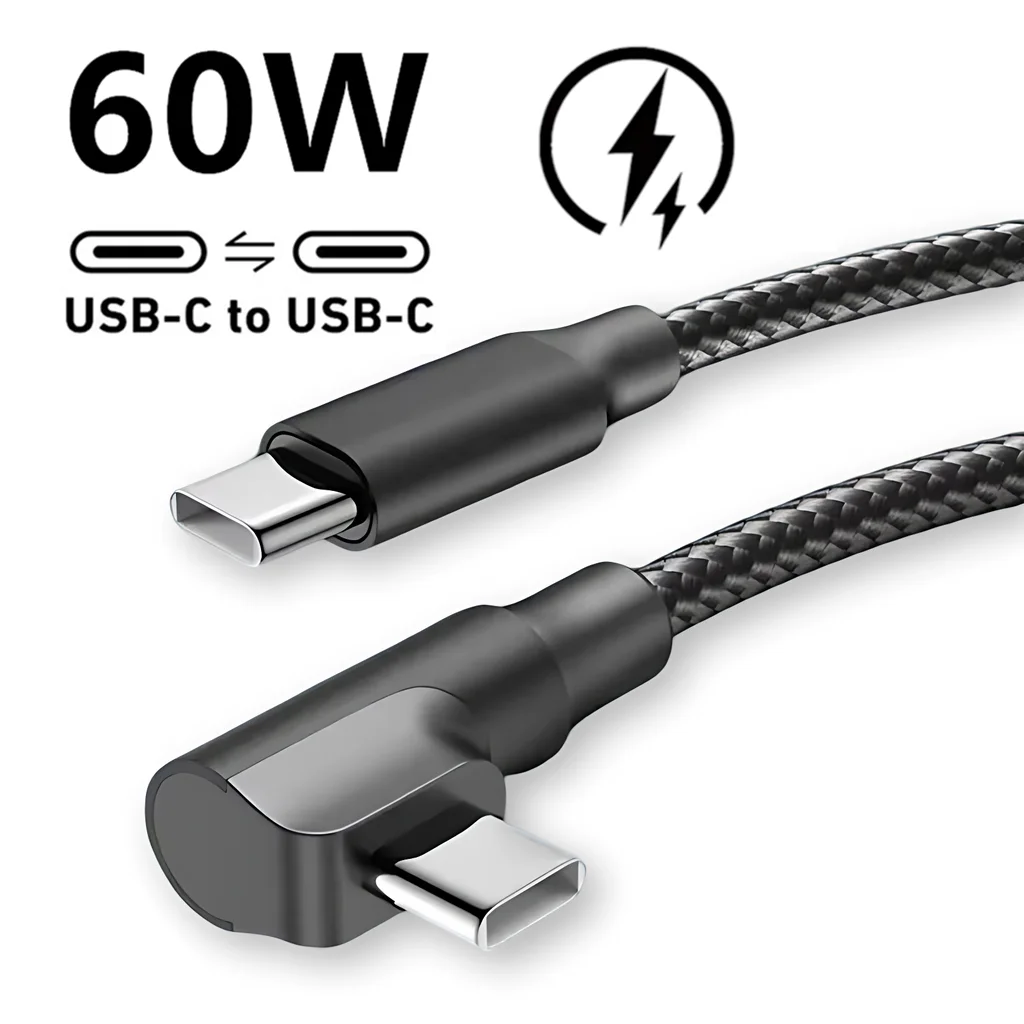 90 درجة PD 60 واط USB-C كابل شحن سريع آيفون 15 16 برو ماكس سامسونج Xiaomi POCO OnePlus نوع C إلى نوع C كابلات مضفرة