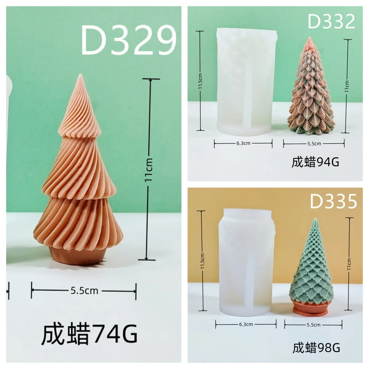 

3 Medium Christmas Tree Silicone Mold Gypsum form DIY Handmade Plaster Candle Ornaments Handicraft Mold Hand Gift Making Kitchen