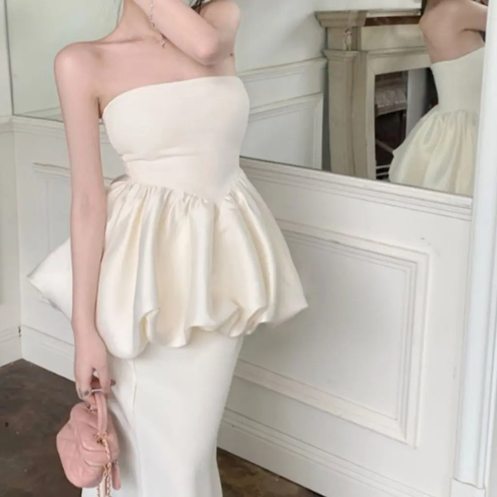 

Summer Korean Style Off-Shoulder Strapless Top And Skirt High-Quality Two-Piece Set Elegant Small Dress for Women