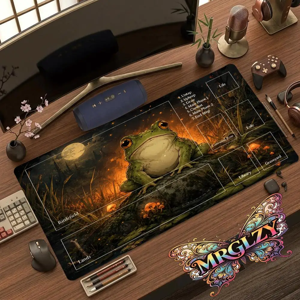 Red Cloak Campfire Adventurer Frog Fantasy Amphibian Art Large Table Playmat Mouse Pad For Gaming Office Decor
