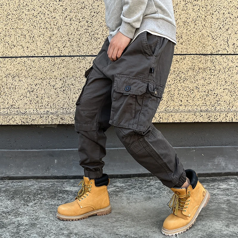 Korean Streetwear Tactical Cargo Pants Japanese Harajuku Casual Plus Size Harem Joggers Men Clothing Multi-Pocket Trousers Male