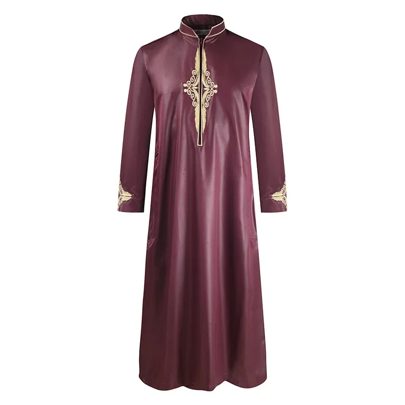 Roupas islâmicas soltas de manga comprida masculinas, vestido kaftan muçulmano, thobe preto, veste da Arábia Saudita, traje muçulmano