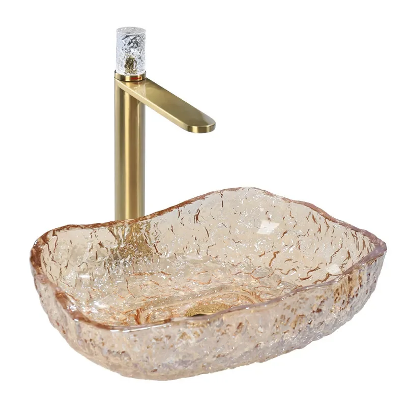 Light luxury minimalist style, with an ice-patterned crystal tabletop basin