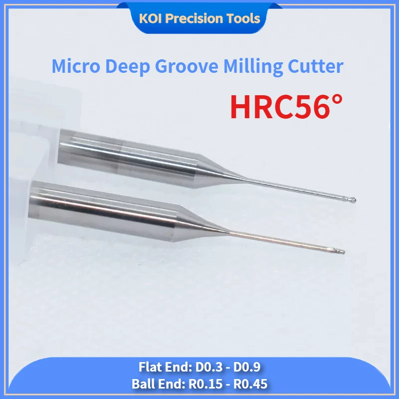 Mini End Deep Groove Milling Cutter Micro Long Neck End Groove End Mills For Aluminum Flat-End D0.3-0.9mm Ball-End R0.15-0.45mm