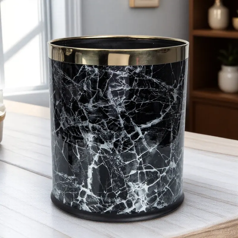 

Мраморная круглая мусорная корзина без крышки для дома и офиса, утолщенное основание с противоскользящим покрытием, дизайн под мрамор