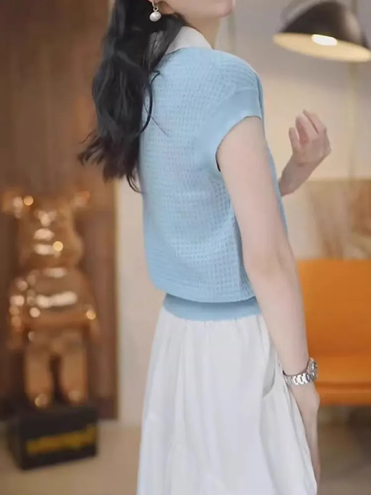 Korean Sle Ne Ice Silk Knitted Top Women's Casual Boting irt Summer 2025 Faionable Base Layer T-irt