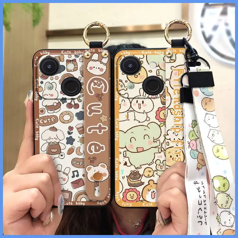 

Soft case Wristband Phone Case For itel A50C/A669L Fashion Design Lanyard Waterproof ring Phone Holder Cartoon Cute