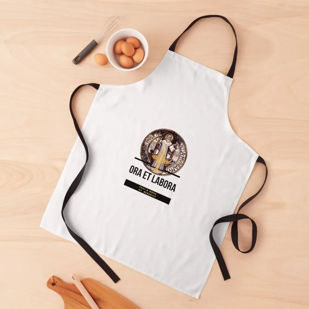 

St. Benedict pray for us ora et labora Apron for kitchen useful Men gift kitchen gadgets waterproof for women Apron