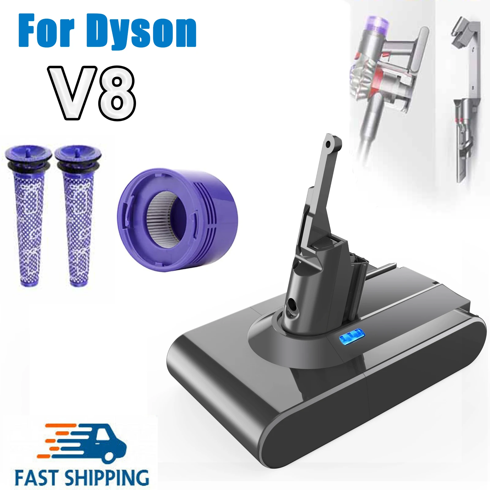 

6000 мАч, 21,6 В, аккумуляторная батарея для Dyson V8, аккумулятор Absolute V8 Animal SV10, литиевая батарея для пылесоса 6,0 Ач + фильтр