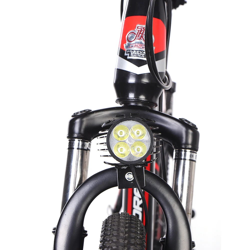 Luce anteriore per bicicletta impermeabile 12W 4LED Ebike ciclismo lanterna corno torce elettriche