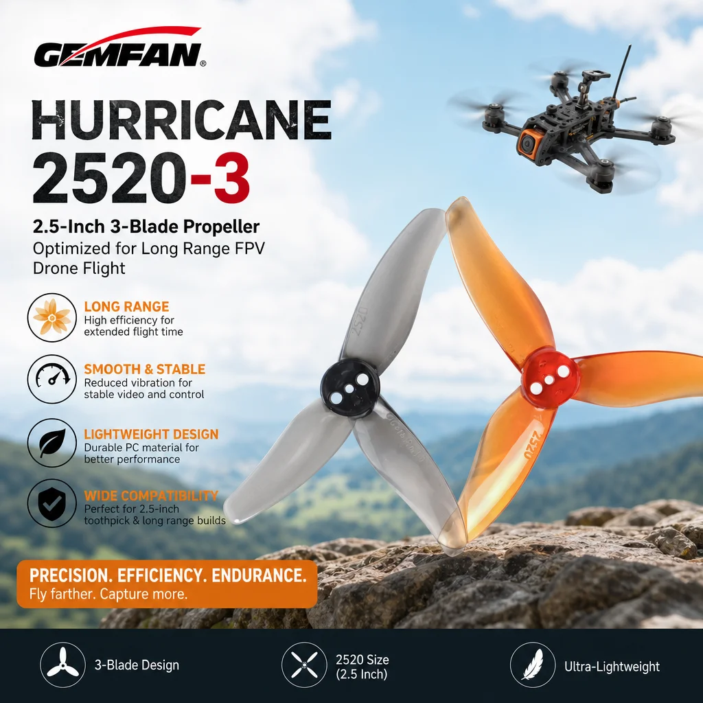 Gemfan Hurricane 2520-3 2.5Inch 3-Blade Propeller Optimized for Long Range FPV Drone Flight