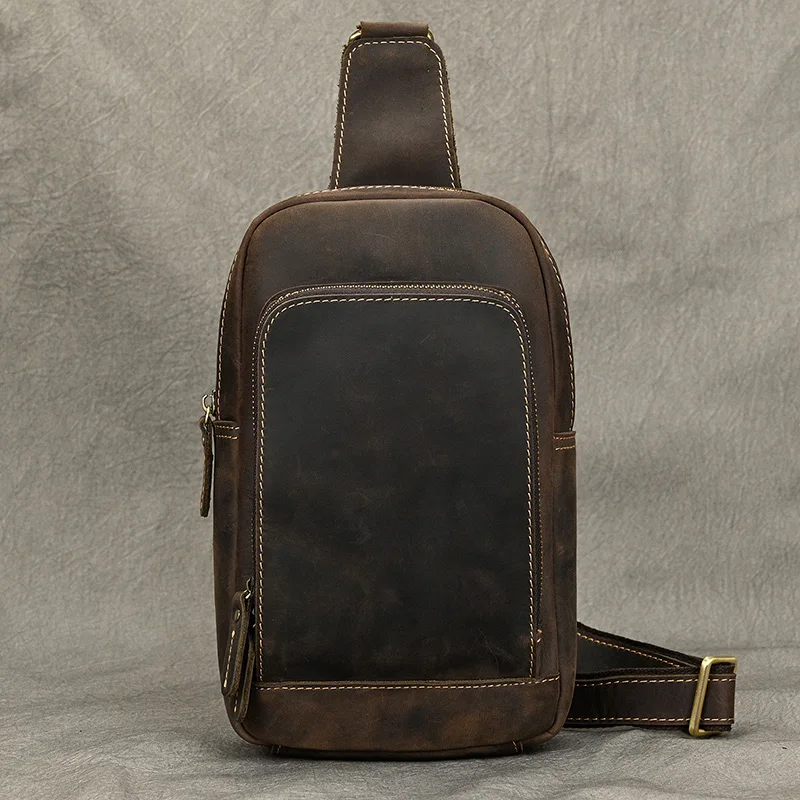 Bolso de pecho informal de cuero para hombre, bandolera de un solo hombro para exteriores, Mini Ipad, paquete de pecho para teléfono