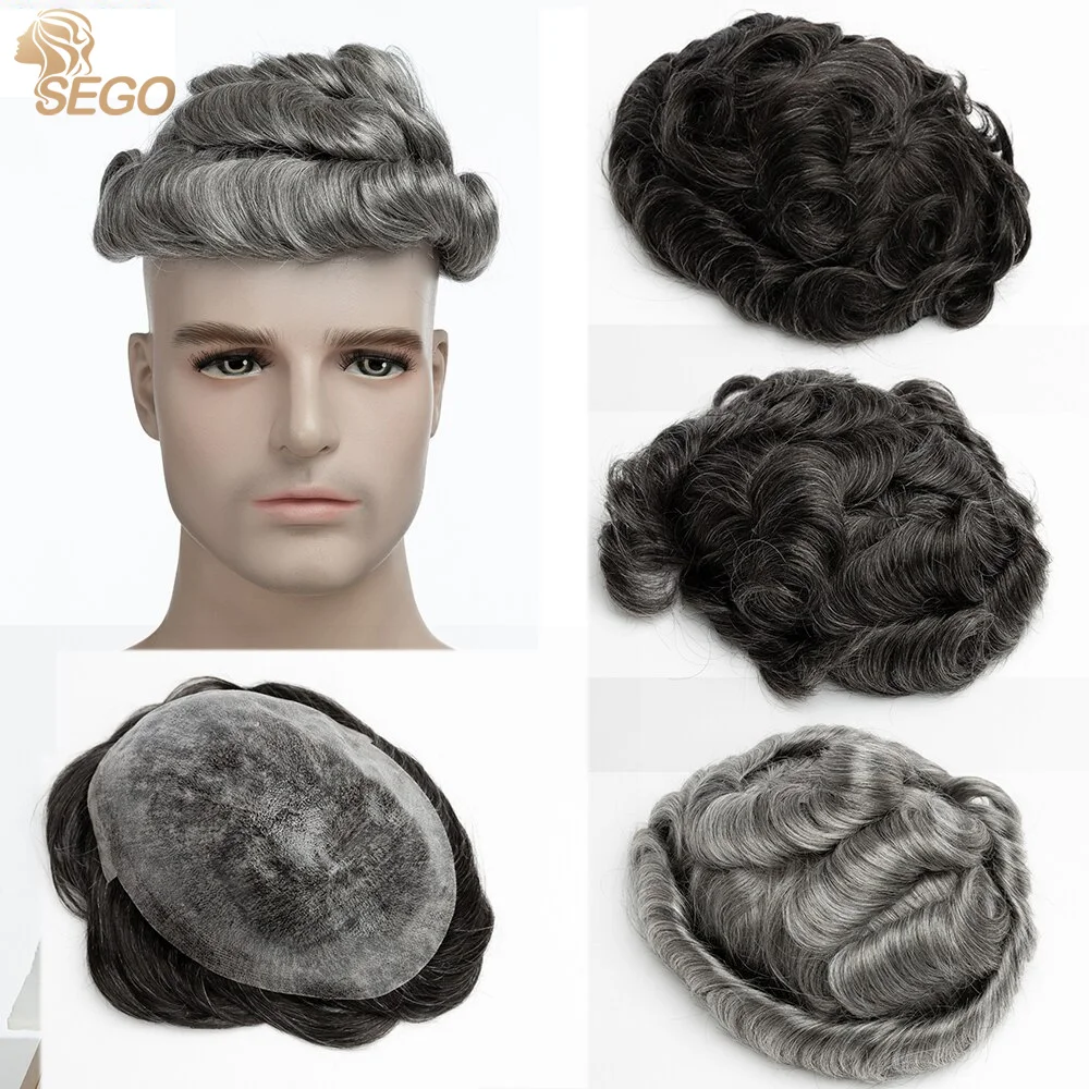 

SEGO 8x10 Male Hair Prosthesis 0.1mm Skin PU Natural Human Hair Men Toupee Wig Systems For Men Units Hair Replacement System