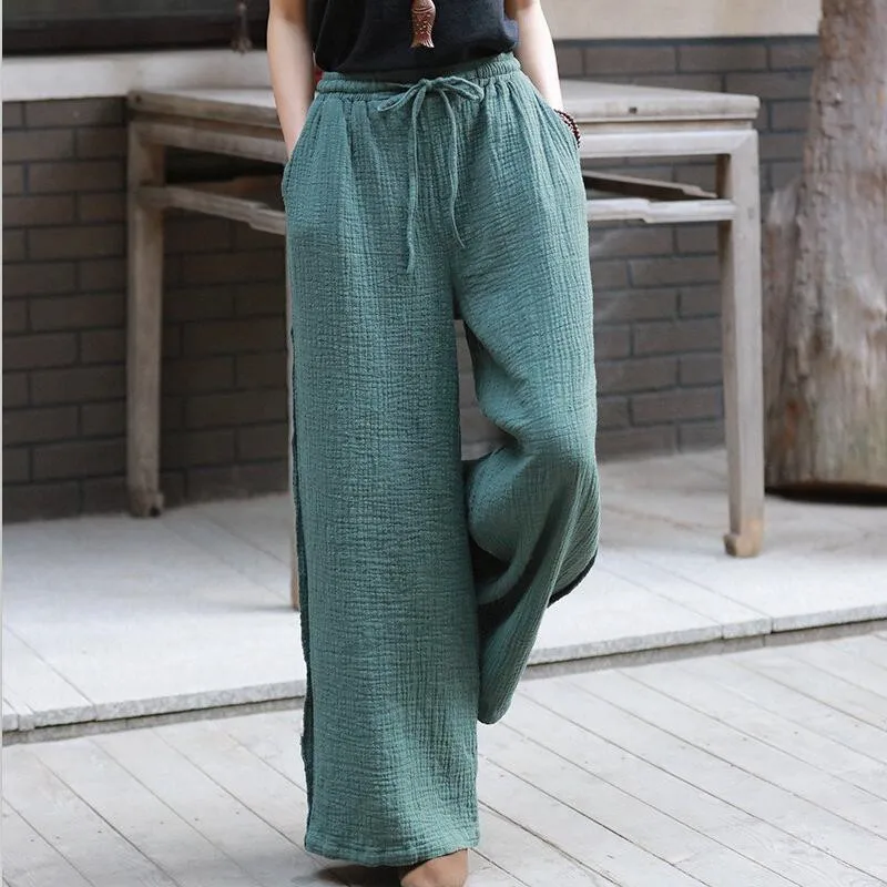 

2026 Women Long Straight Pants Drawstring Casual Loose Spring Pants Vintage Elegant High Waisted Wide Leg Pants Women