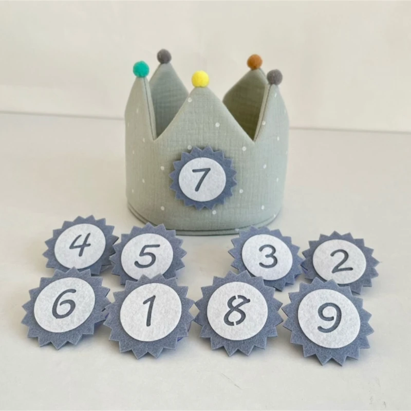 Bambini Baby Birthday Party Photo Shoot Crown Hat addensare pompon Ball Mini Crown Hat con numeri fotografia puntelli fascia