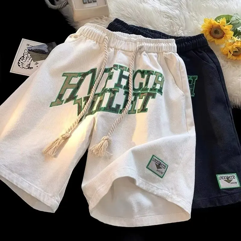 

Новые мужские повседневные хлопковые шорты свободного кроя 2024 года, спортивные пляжные шорты в американском ретро-стиле, брюки-бермуды, модный бренд в стиле High Street