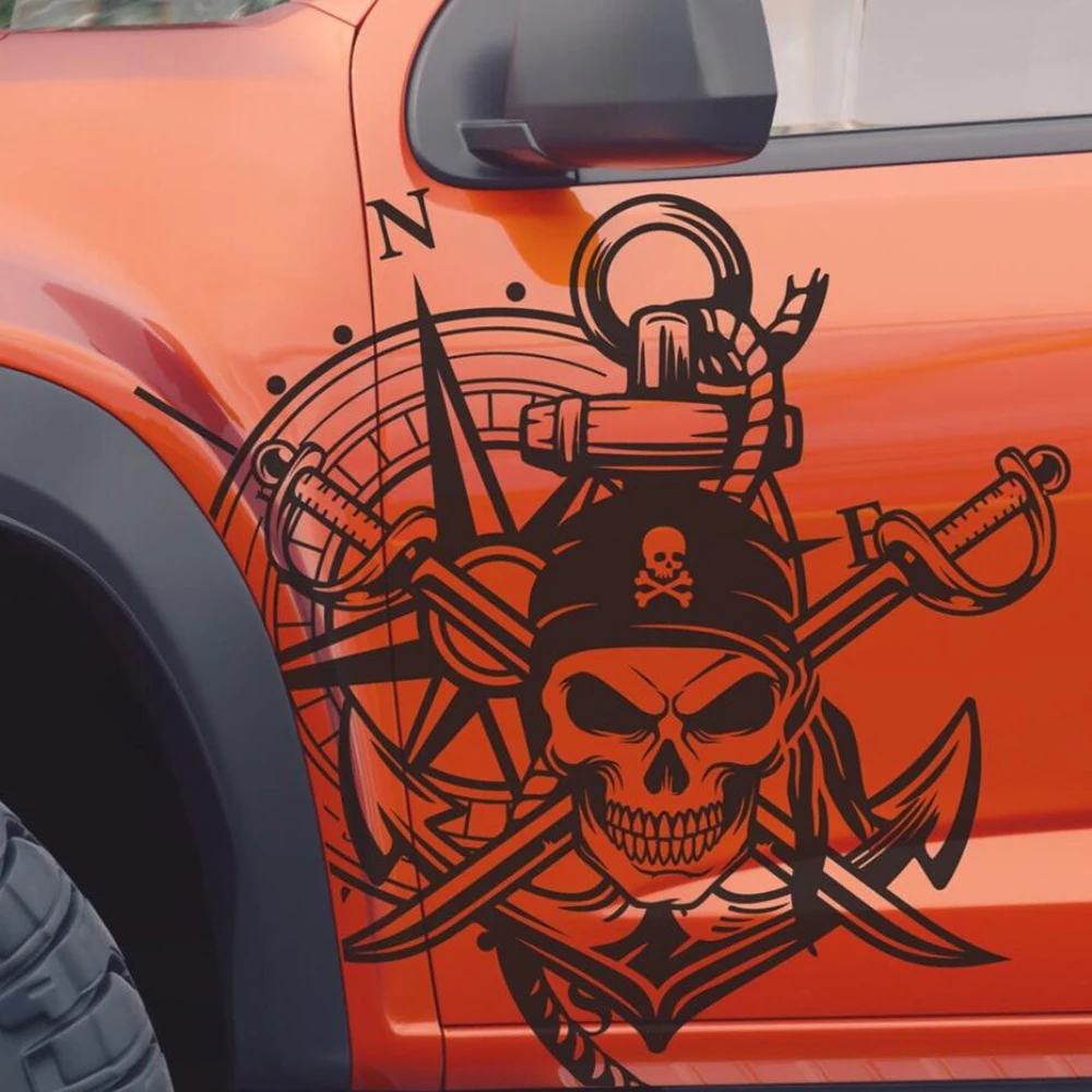 

Pirate Skull Compass Anchor Car Truck Sticker Decal for Jeep Camping RV Caravan Pickup Truck Vinyl Tunning Accessiores