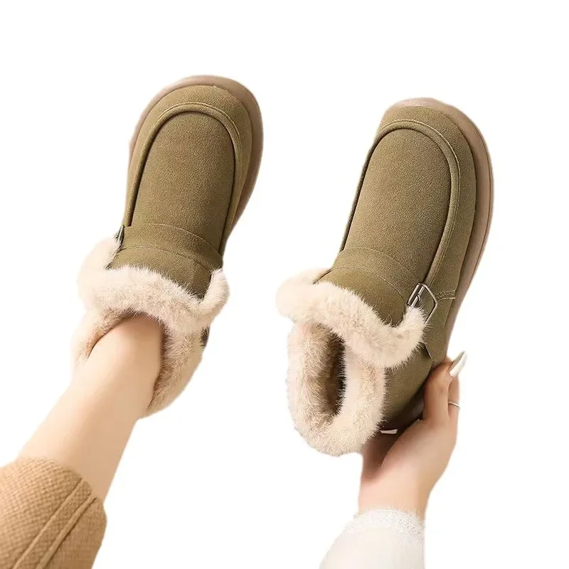 Winter Women\'s Snow Boots Korean Version  New Plush Comfortable Super Warm Anti Slip Soft Bottom Belt Buckle Women\'s Shoes