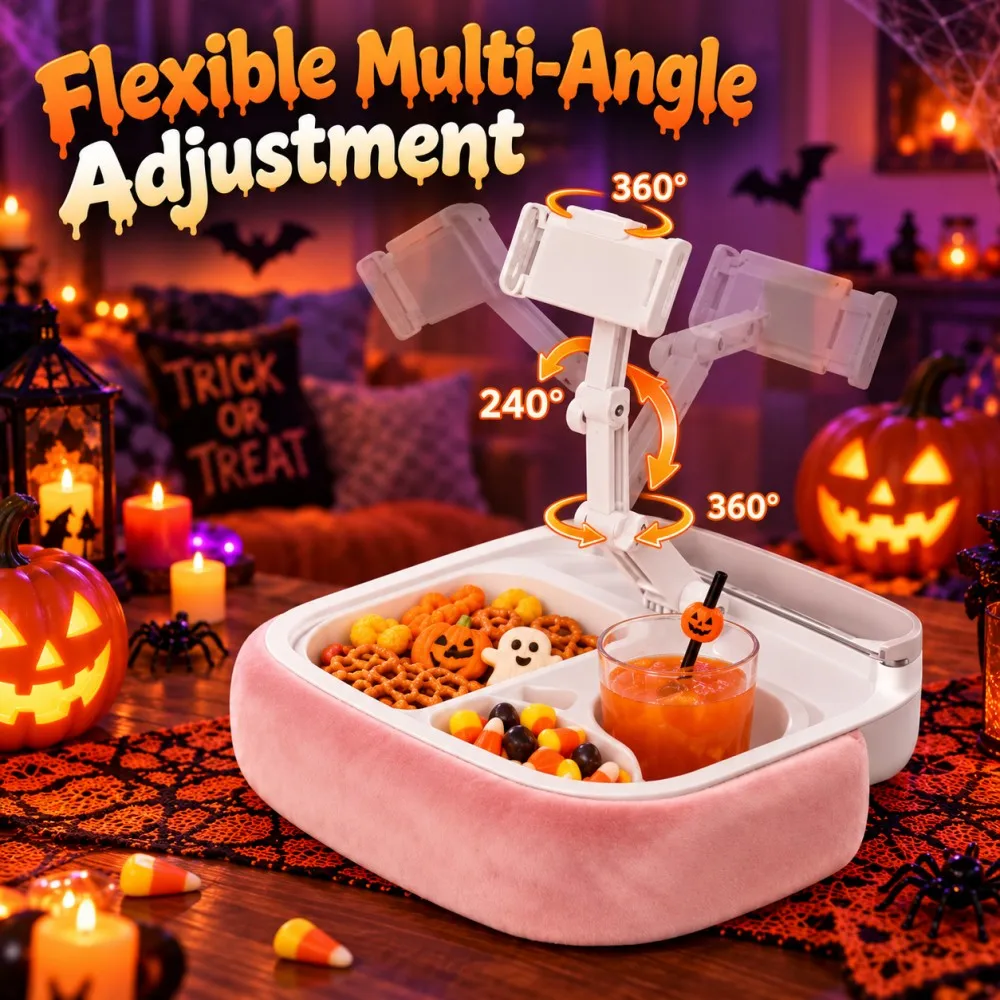 Stojak na tablet w kształcie poduszki na Halloween z tacy do przechowywania, obrotowy o 360 stopni, marki Vyvylabs. °   Obracany uchwyt na telefon do tabletu Kindle o przekątnej ekranu 4,7-13" – idealny na łóżko, sofę, biurko, doskonały pom — zdjęcie produktu 2