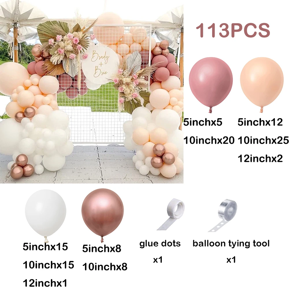 113Pcs Wedding Balloons Arch Kit Retro Pink Champagne Chrome Rose Gold Balloons Garland Birthday Globos Baby Shower Party Decor