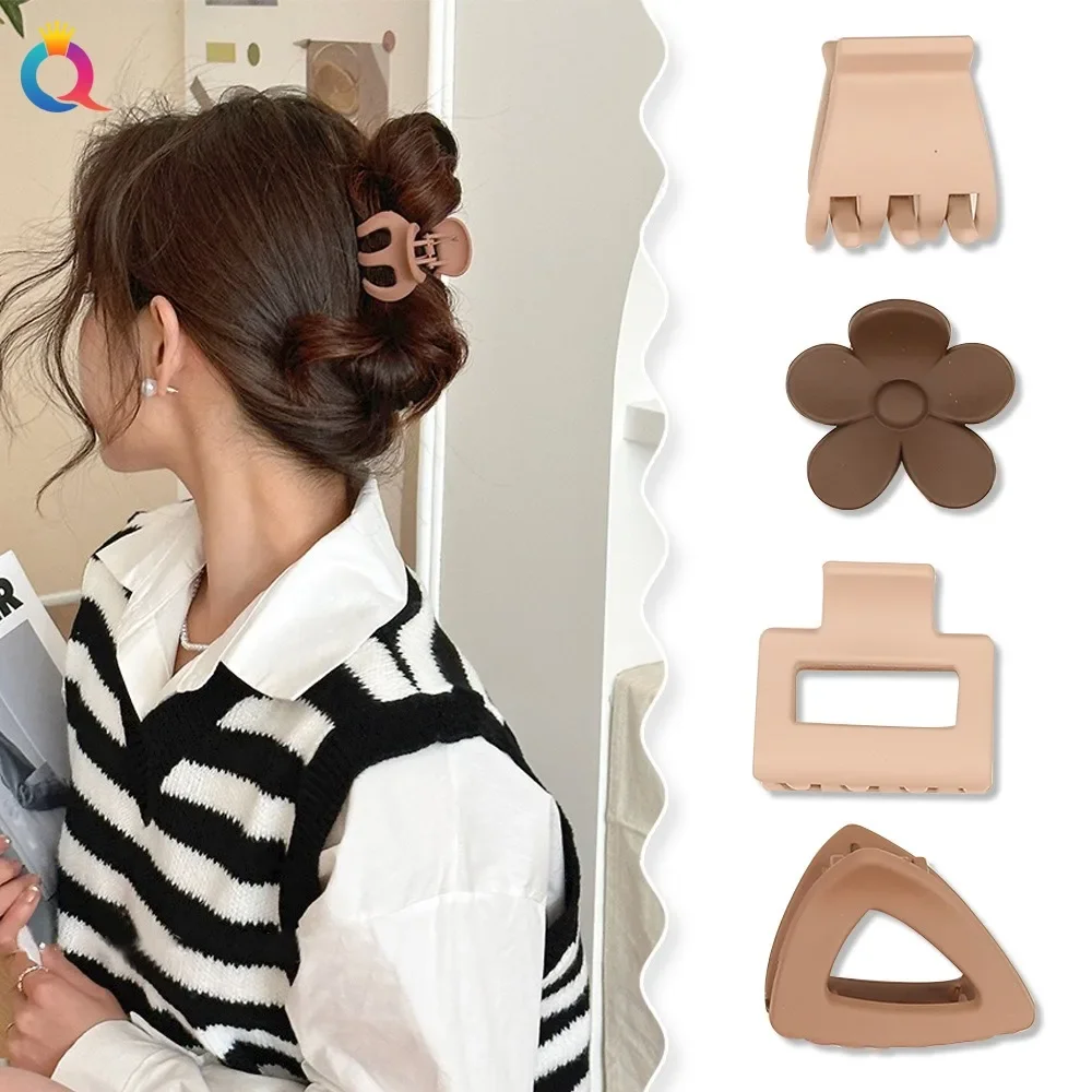 3Pcs Coffee Color Hairpin Small Frosted High Ponytail Hair Clip Flower Hair Claws Fashion Sweet Women Girls Hair Accessorie