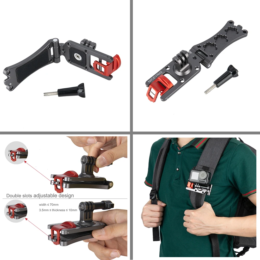 NICEYRIG Backpack Mount Clamp for GoPro Hero 11/10/9/8/7/6 DJI Osmo Action 4, Universal Metal Backpack Strap Mounting Clip view 3