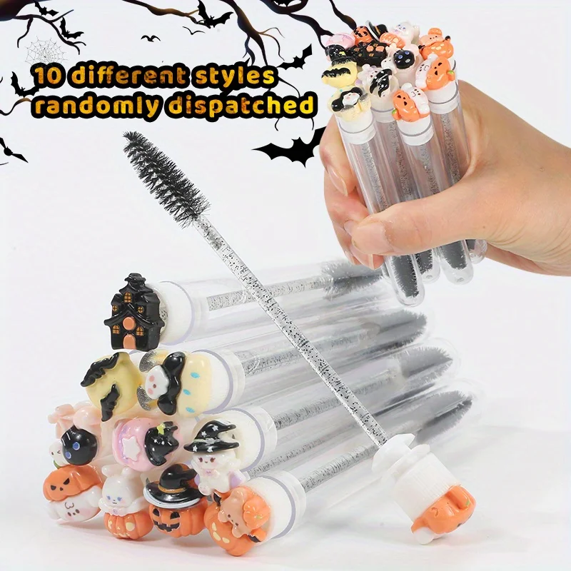 10PCS Halloween Tube Mascara Wands Disposable Eyelash Eyebrow Grooming Brushes Spooky Horror Cute Face Makeup Tools Party Favors