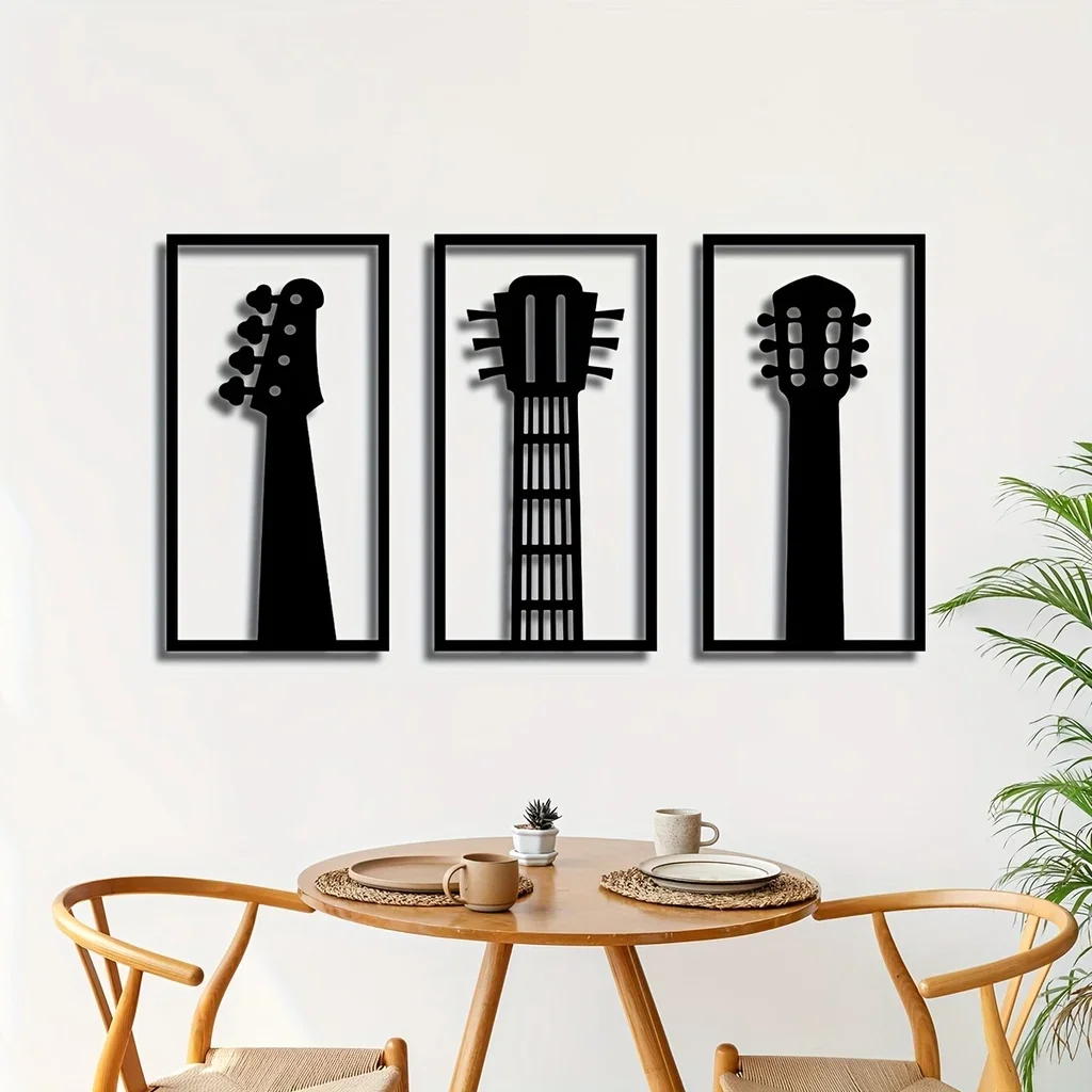 3pc Metal Wall Hanging Art Sculpture Decorative Musical Instrument Home Decor Music Style Metal Background Decoration Music Sign