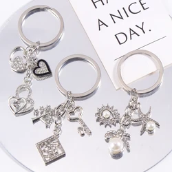 New Y2K Shiny Rhinestone Star Heart Cross Pendants Keyring For Women Girls Birthday Friendship Party DIY Keychain Jewelry Gifts