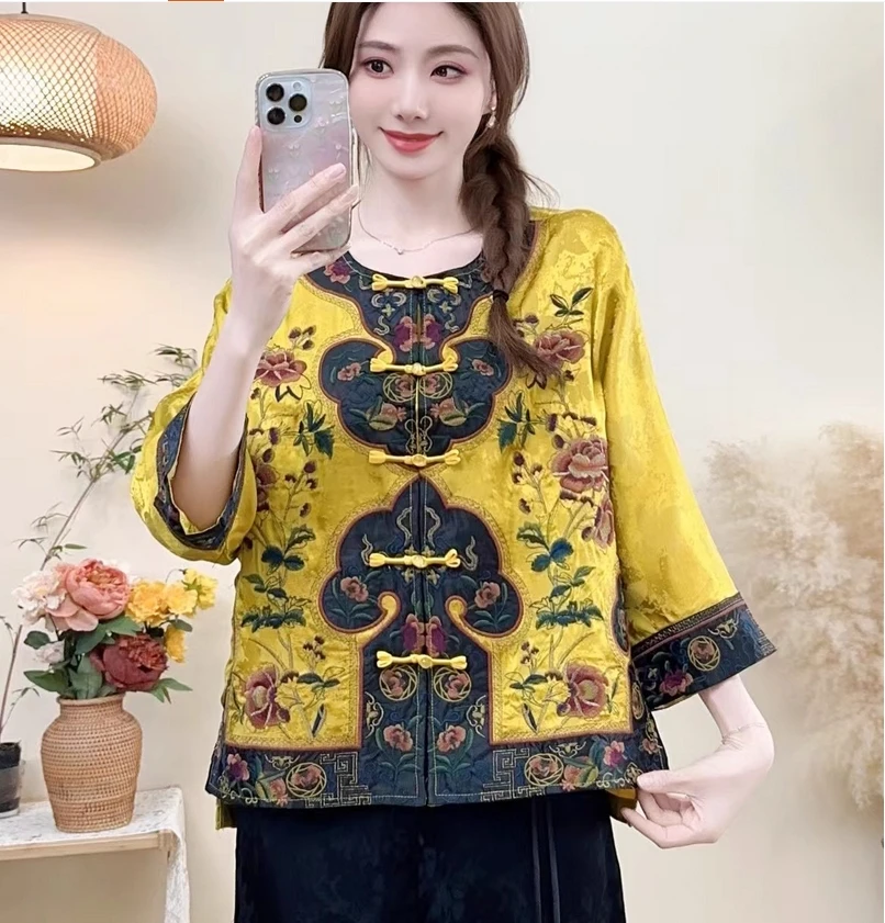 نمط جديد على الطراز الصيني التطريز الثقيلة خمر سهلة مطابقة سترة فضفاضة الأدبية والفنية خمر النمط العرقي #5