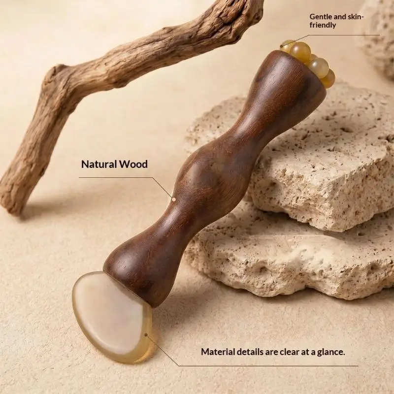 Professional Facial Gua Sha Massager Lotus Seedpod Brass Bead Rosewood Tool for Salon & Home Face Contouring Skincare
