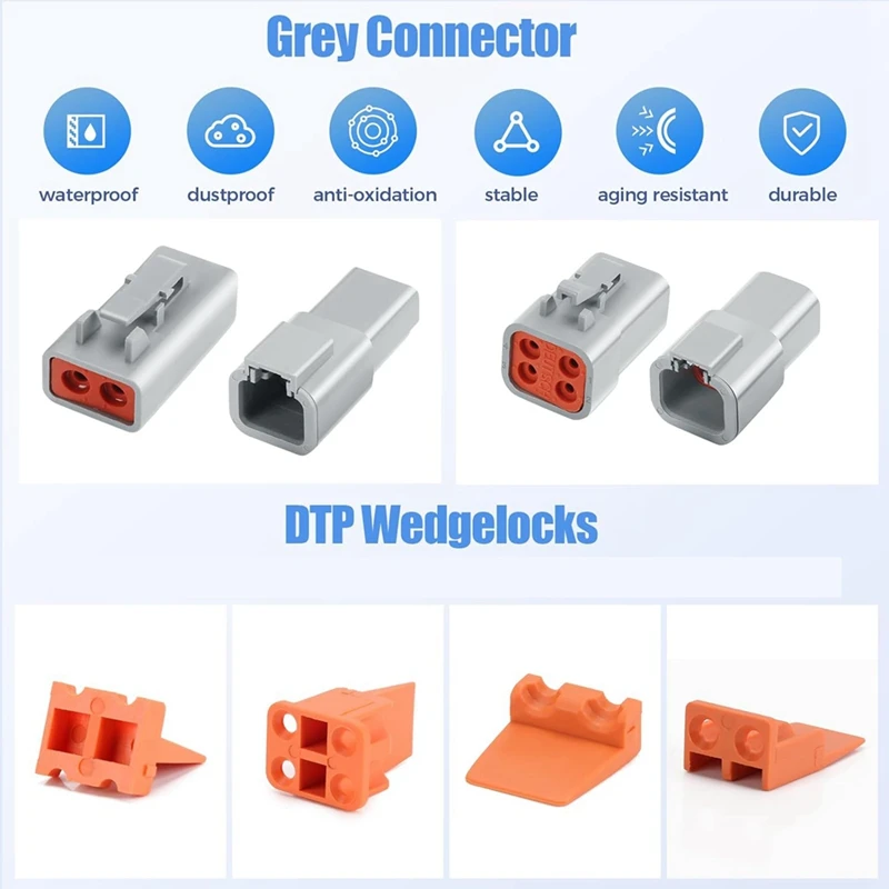 ABUN-72 PCS Deutsch DTP Connector Kit 4 Pin Automotive Waterproof Connectors 6 Sets With Size 12 Stamped Contacts Gauge