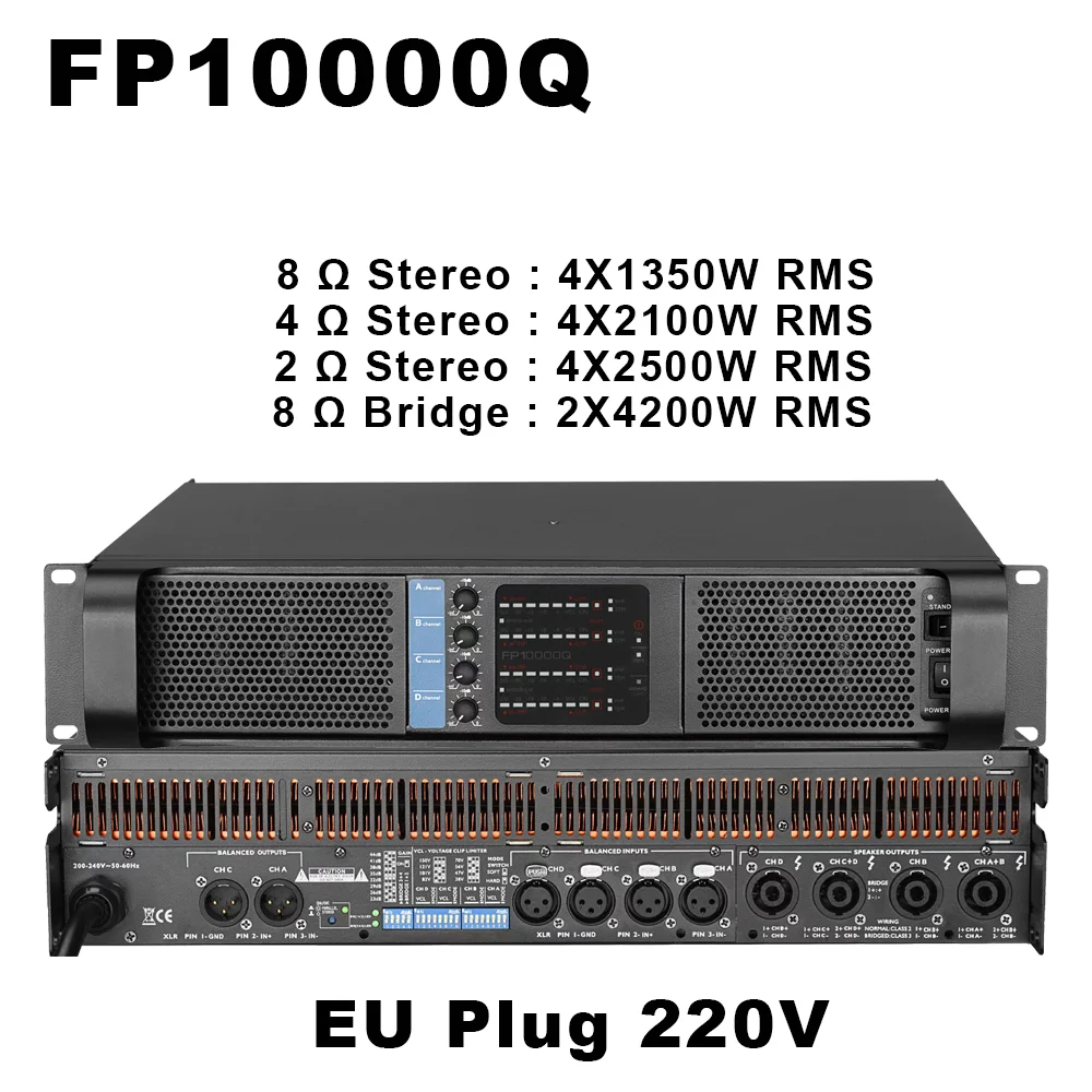 CE-gecertificeerd origineel logo FP10000Q 4-kanaals 4×13500W digitale vermogensversterker totaal 10000W, FP14000 2×2350W 2CH professionele podium-DJ-audioversterker voor subwooferluidspreker EU lokale
