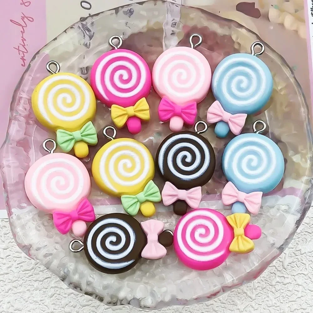 10Pcs Mini Sweet Bow Lollipop Resin Pendants Candy Charms For DIY Earrings Necklace Keychain Handmade Craft Supplies